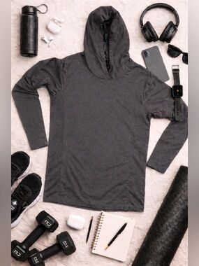 Charcoal Gray Lightweight Hoodie - Long Sleeve with thumb holes
